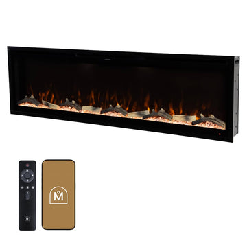 Aerus 60 Inch Smart Linear Electric Fireplace | Recessed in-Wall or Wall-Mount | LED Multiple Flame Colors