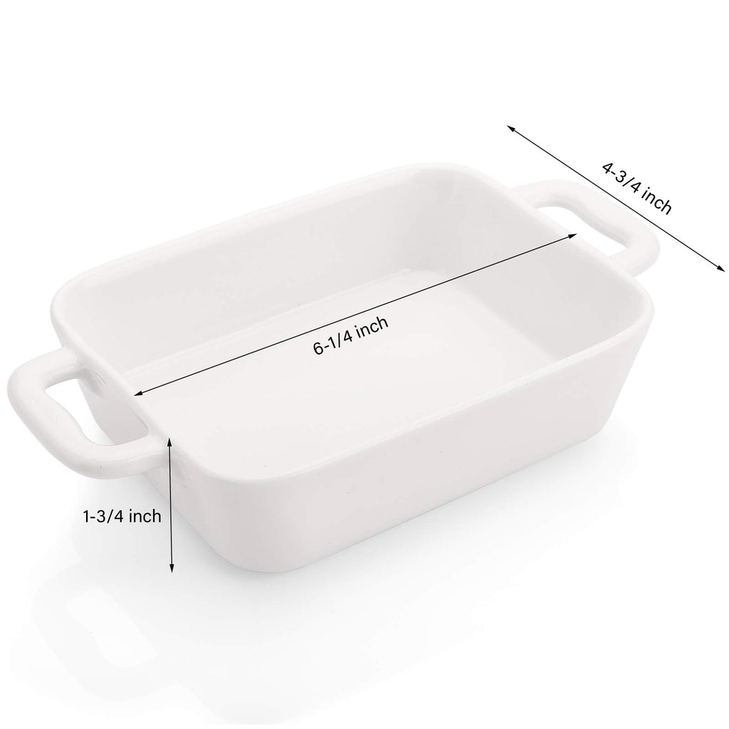 6 Pieces Bakeware Set, White Porcelain Souffle Dishes Creme Brulee Ramekins, 6-1/4 x 4-3/4 inch Rectangular Baking
