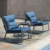 3-Piece Wicker Outdoor Patio Furniture Set - Rocking | Blue for Patio, Garden & Porch