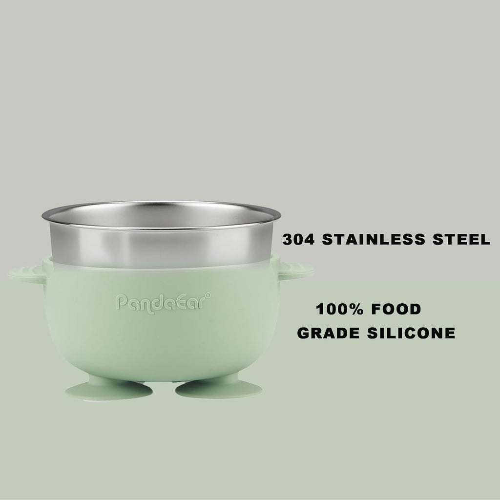 2 Pack Stainless Steel Baby Suction Bowls with Silicone Utensils