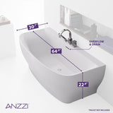 Flat Bottom Freestanding Soaking Bathtub Fiberglass Reinforced Acrylic 65 x 31 Inch Glossy White