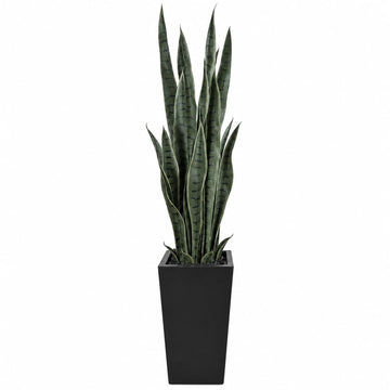 4FT Artificial Snake Plant with Tall Planter, 24 PVC Lifelike Leaves, 35in Faux Sansevieria for Indoor Home & Garden