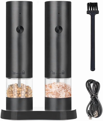 Rechargeable Electric Salt and Pepper Grinder Set, Automatic Pepper Mill with Adjustable Coarseness & One-Hand - Set of 2