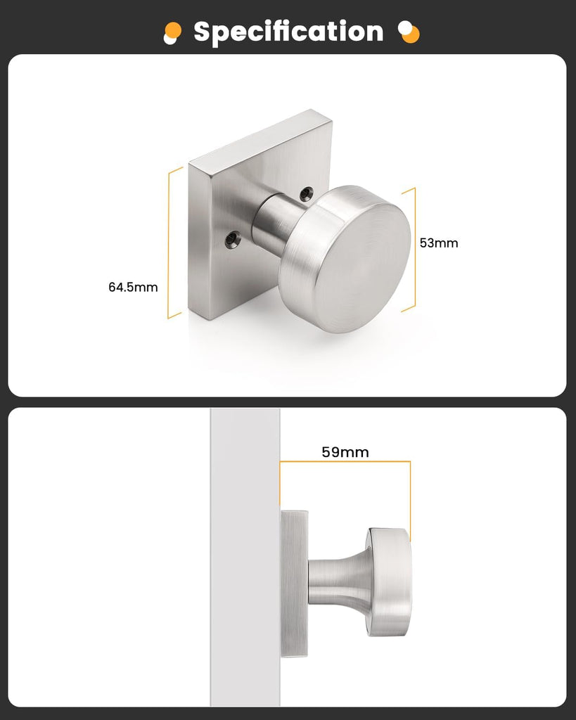 Brushed Nickel Dummy Door Knob with Square Rosette, Single Side No-Turning Door Handle, 1 Pack Inactive Half Dummy