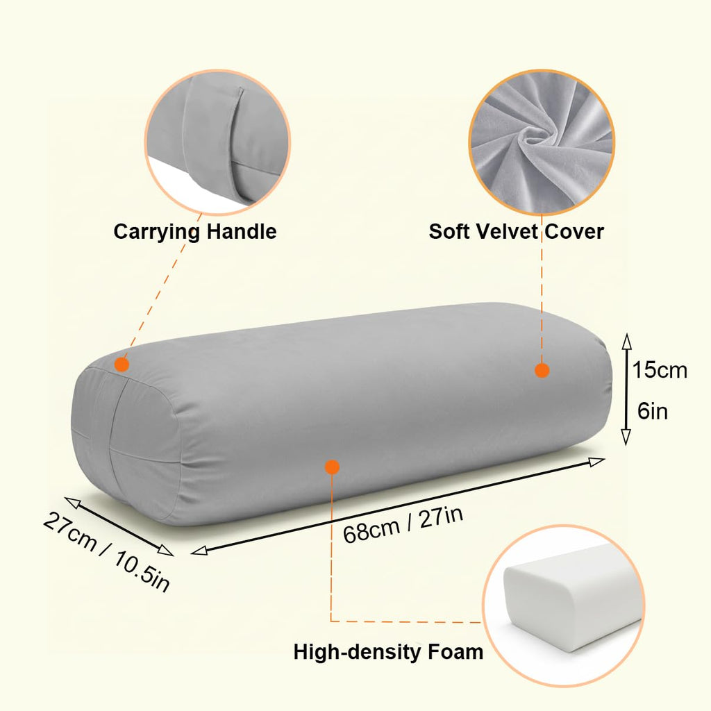 Yoga Bolster Pillow for Restorative & Yin Yoga, Meditation Cushion (Gray)