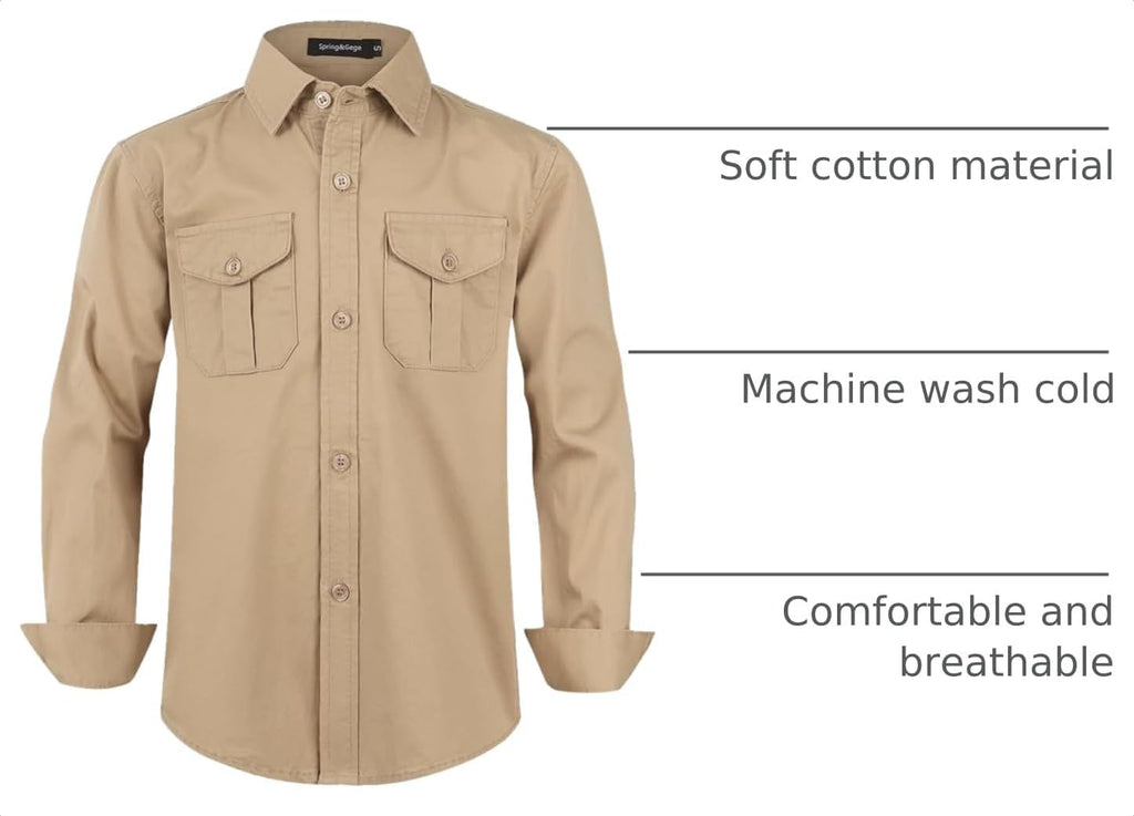 Boys' Long Sleeve Button Down Shirt for Kids Woven Solid Two Pockets