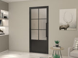36 in. x 84 in. 6 Lite Frost Glass Black Steel Frame Prehung Interior Door with Door Handle