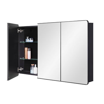 Bathroom Mirror Medicine Cabinet with Round Corner Framed Door 48 x 30 inch, Black, Recessed or Surface Mount, with