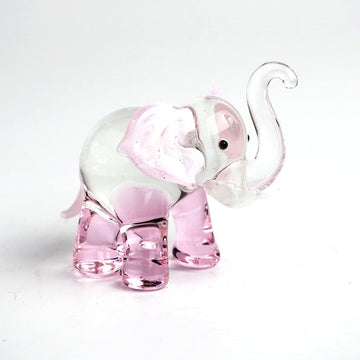 Lucky Elephant Figurines Pink Hand Blown Art Glass Collectible Animal Ornament Gift Decor, 1.5 x 2.5 x 1.8 inches