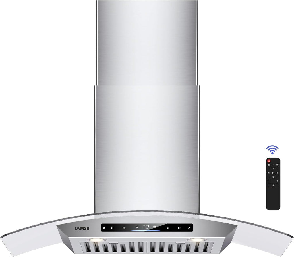 30 Inch Stainless Steel Wall Mount Range Hood 900 CFM Gesture & Touch Control Convertible Ducted/Ductless