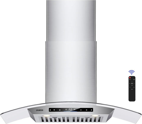30 Inch Stainless Steel Wall Mount Range Hood 900 CFM Gesture & Touch Control Convertible Ducted/Ductless