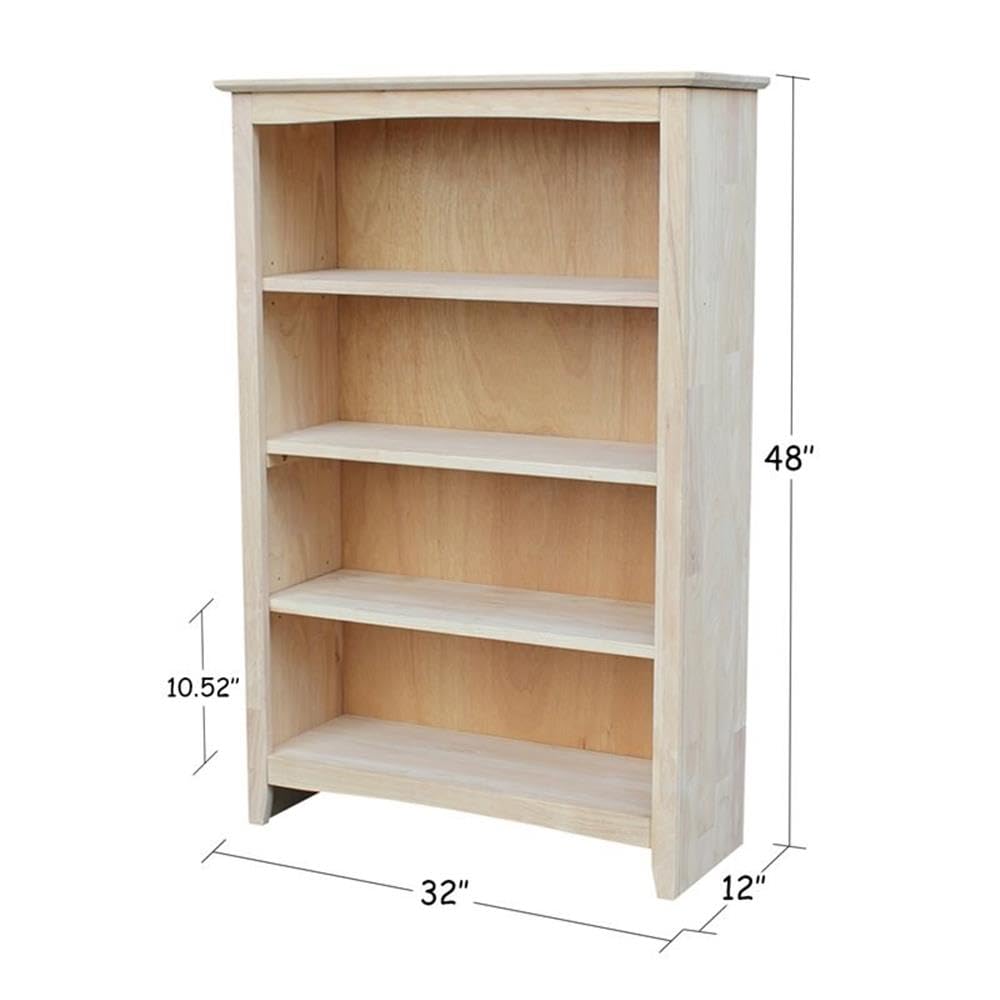 Solid Wood Shaker Bookshelf, 48" H, Unfinished