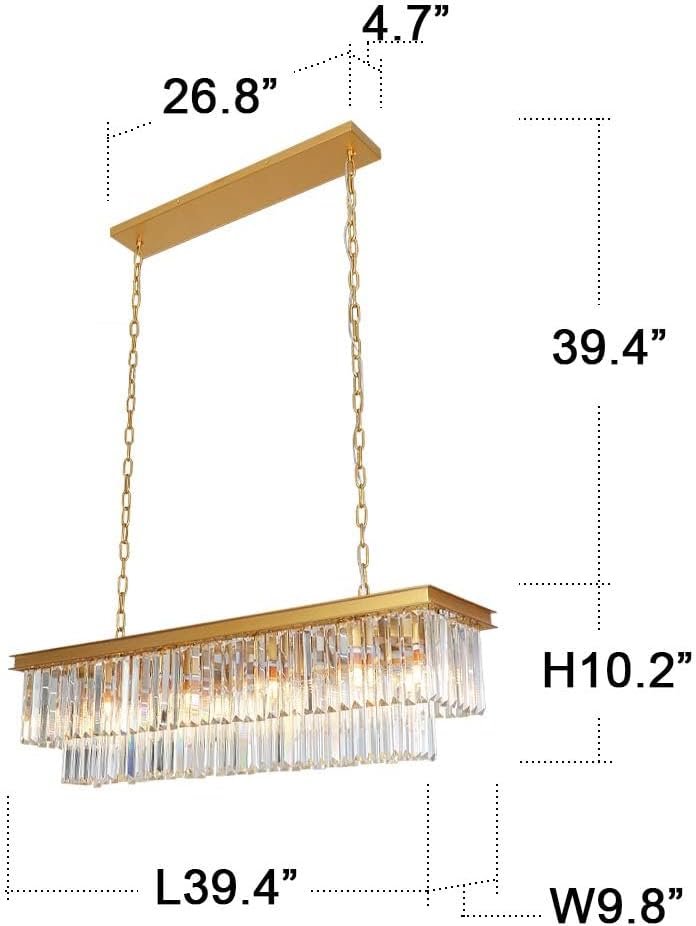 Inspired Odeon Style Gold Rectangular Crystal Linear Chandelier L39.4" W10.2" - A107-B07L5J8VMB