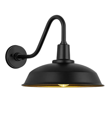 15" Black Outdoor Gooseneck Barn Light, Farmhouse Wall Light