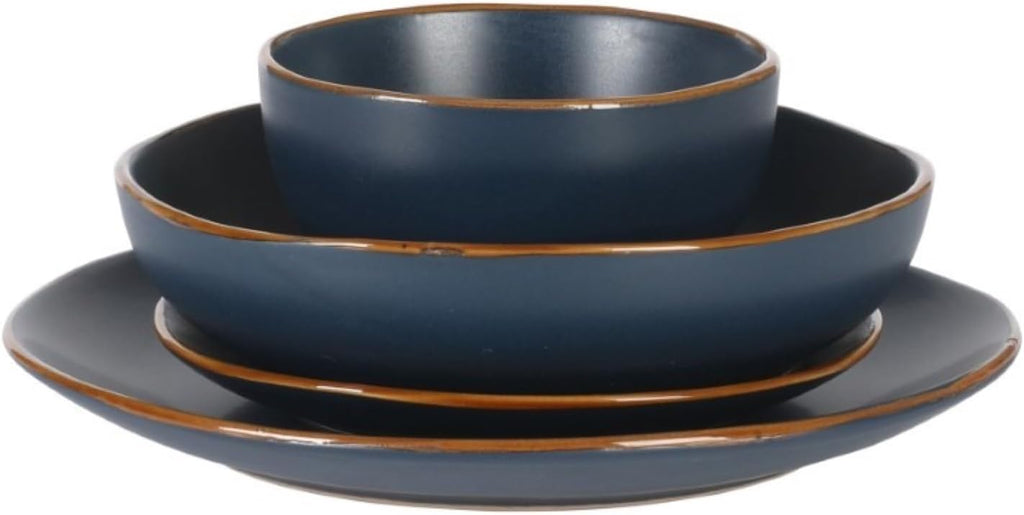 Hazeltine 16-Piece Navy Blue Stoneware Dinnerware Set - Plates and Bowls, Durable Ceramic Kitchen Dinner Set
