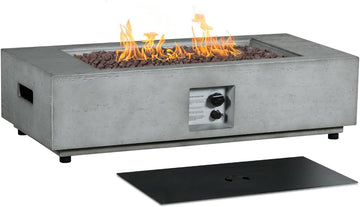 42" Outdoor Propane Fire Pit Table Garden Backyard Outside Deck, Modern Firepit Table with Lid, Cover & Lava Rocks