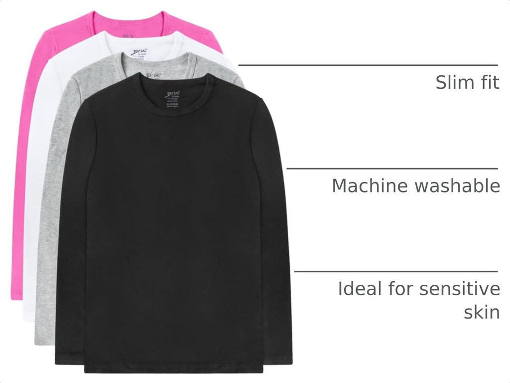 Girls' Long Sleeve Tees - 100% Cotton Pack Crew Neck T Shirts.