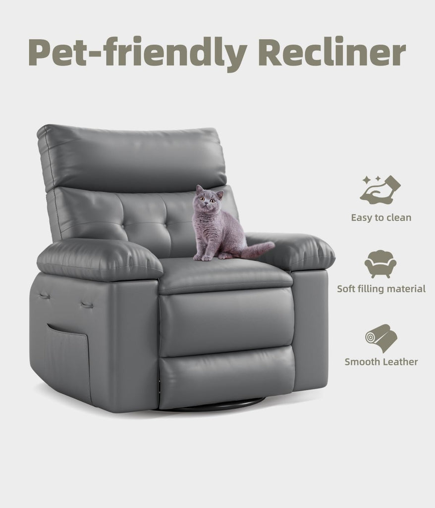 GarveeHome Oversized 27" Recliner Chairs, Classic Manual Leather Recliner
