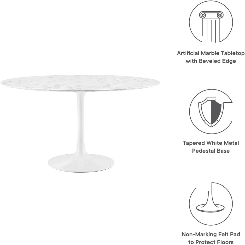Lippa Round 54" Mid-Century Modern Artificial Marble Dining Table in White