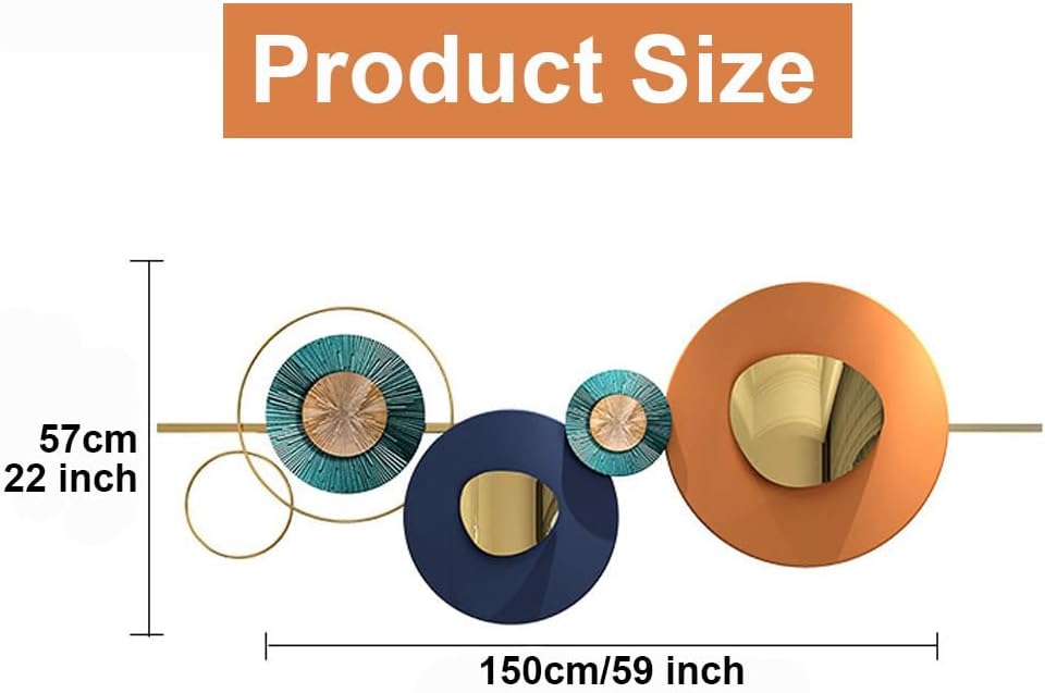 Large Metal Wall Art Decor, Geometric Orange Circle Wall Sculptures, 3D Modern Abstract Round Wall Hanging Sculpture