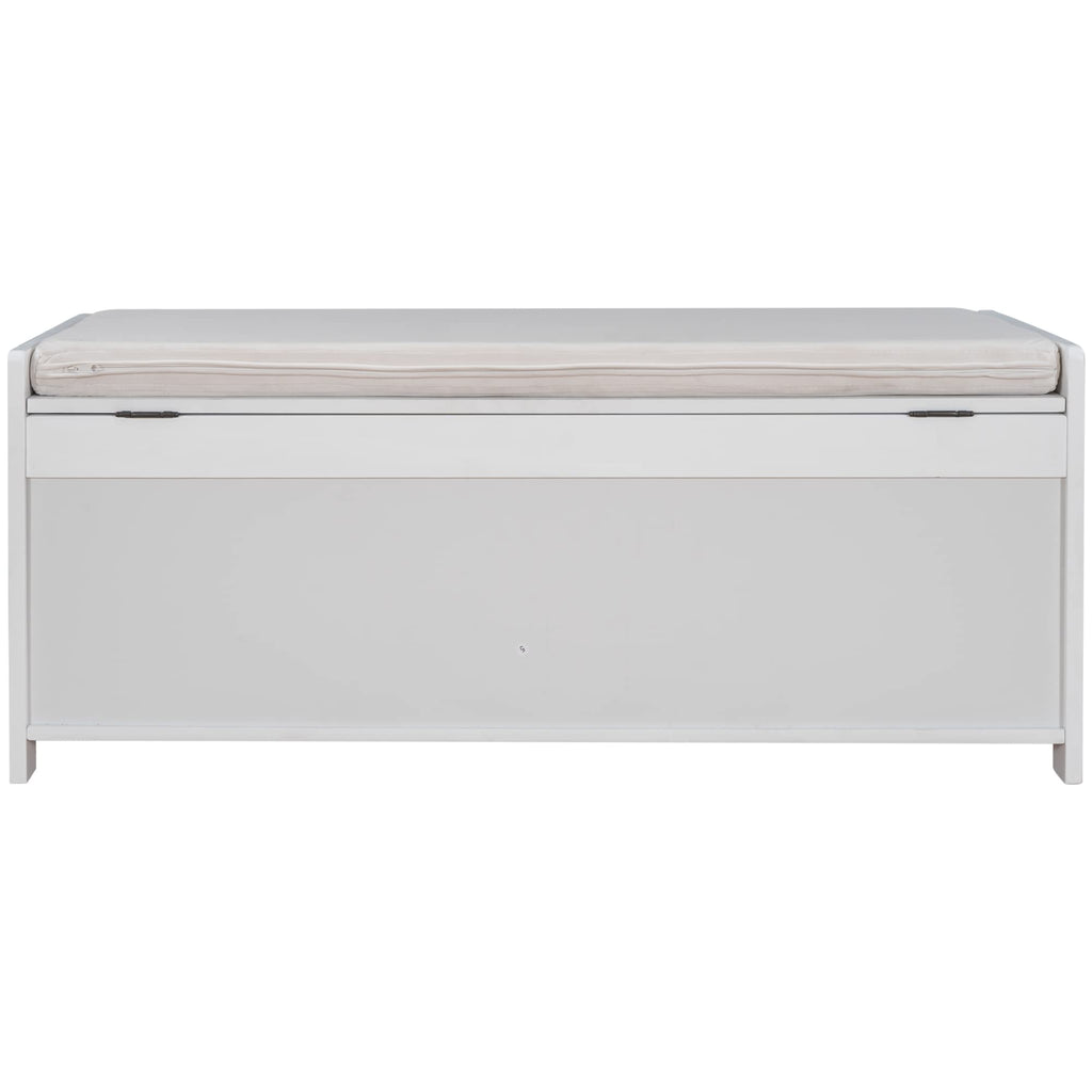 Upholstered Storage Ottoman with Removable Cushion, Wooden Entryway Bench with 3 Shutter-Shaped Doors and Hidden