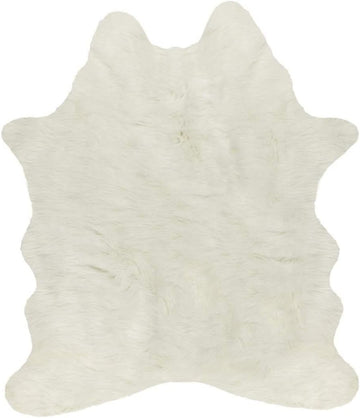 Faux Cowhide Rug for Rustic and Western Decor | Low Pile Faux Fur Rug with Off White Cow Print | Cruelty-Free Fade