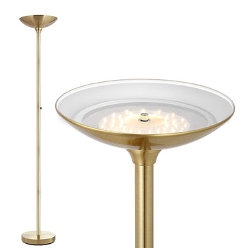 Torchiere Floor Lamp Gold, 30W Super Bright LED Standing Lamp, 3000K Stepless Dimmable Pole Lamp with Rotary Switch
