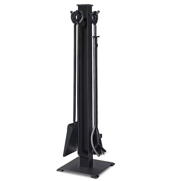 5 Piece Fireplace Tools Set, Modern Wrought Iron Fireplace Accessories with Poker, Shovel, Tongs, Brush and Stand