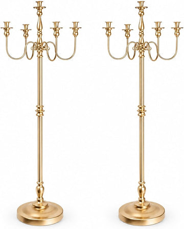 Gold Candelabra Floor Candle Holders, 2 Pack 50 Inch Tall 5 Arm Metal Candelabra Centerpieces for Tables, Wedding