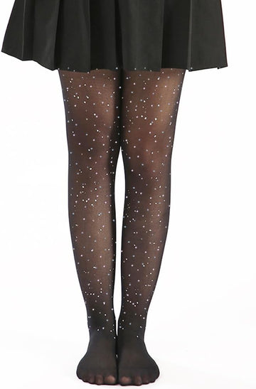 Girls Glitter Tights, Soft Opaque Tights Sparkle Rhinestone Tights School Dress Dance Stockings