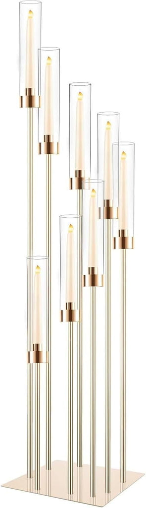Floor Candelabra Tall 8 Arm Candle Holders, 45.3” Metal Candlestick for Taper Candlesn (Gold)