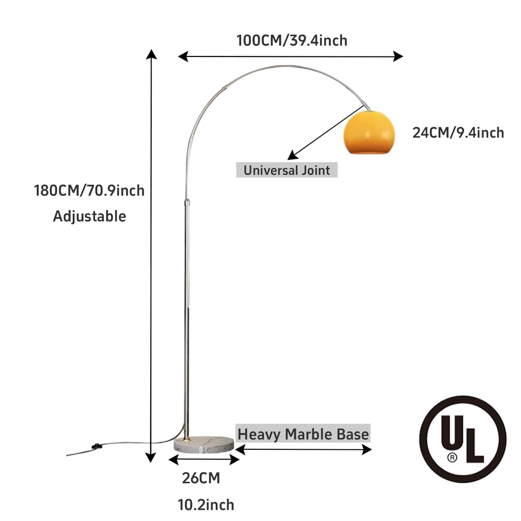 Modern LED Arc Floor Lamp Silver Floor Lamp Glass Shade Standing Lamp with Marble Base Floor Light Reading Bedroom