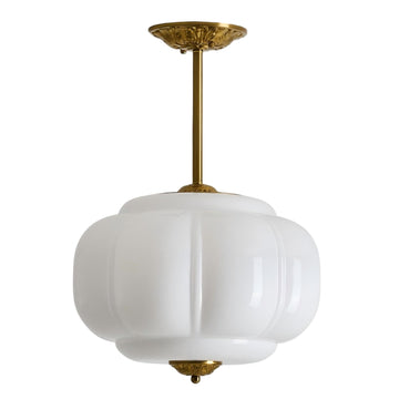 Milk Glass Ceiling Light, 15 Inch Metal Glass Semi Flush Mount Pendant Light, Corridor, Bedroom, Dining Room (White