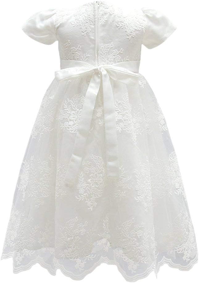 Baby Girls Christening Baptism Dress Floral Embroidered Lace Dresses for Toddler