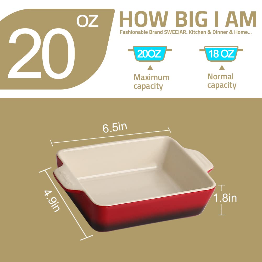 Ceramic Baking Dish, Rectangular Small Baking Pan with Double Handles, 20 Oz for Cooking, Brownie, Kitchen, 6.5 x 4.9