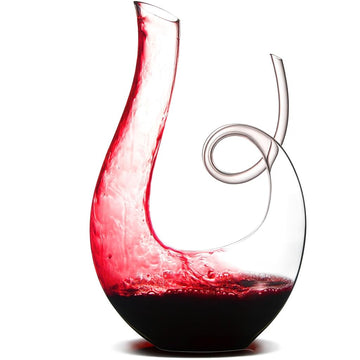 Art Series Swan Swirl Wine Decanter, Hand Blown, Lead-Free Glass with Wide Base for Aeration, + Cleaner Elegant