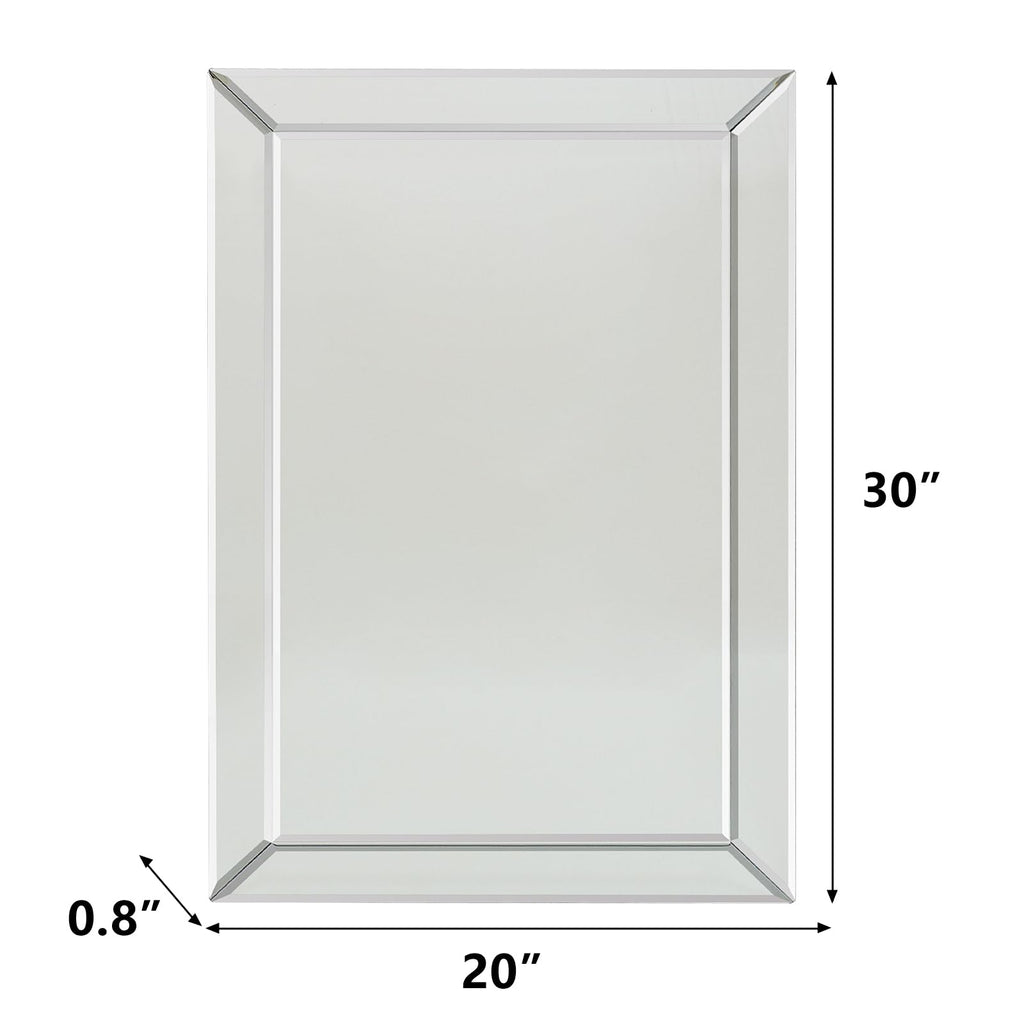 Frameless Bathroom Mirror - 20" x 30" Rectangular, Polished Beveled Edge for Washroom