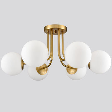 Modern Brass Gold 6-Light Ceiling Light with Globe White Glass
