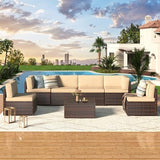 7-Piece PE Rattan Outdoor Patio Furniture Set | Brown for Patio, Garden & Porch