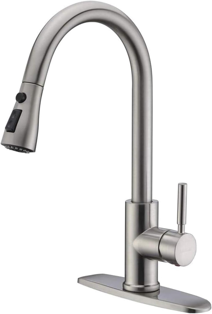 Single Handle High Arc Brushed Nickel Pull Out Kitchen Faucet,Single Level Stainless Steel Kitchen Sink Faucets with