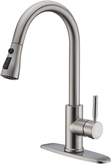 Single Handle High Arc Brushed Nickel Pull Out Kitchen Faucet,Single Level Stainless Steel Kitchen Sink Faucets with
