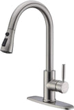 Single Handle High Arc Brushed Nickel Pull Out Kitchen Faucet,Single Level Stainless Steel Kitchen Sink Faucets with