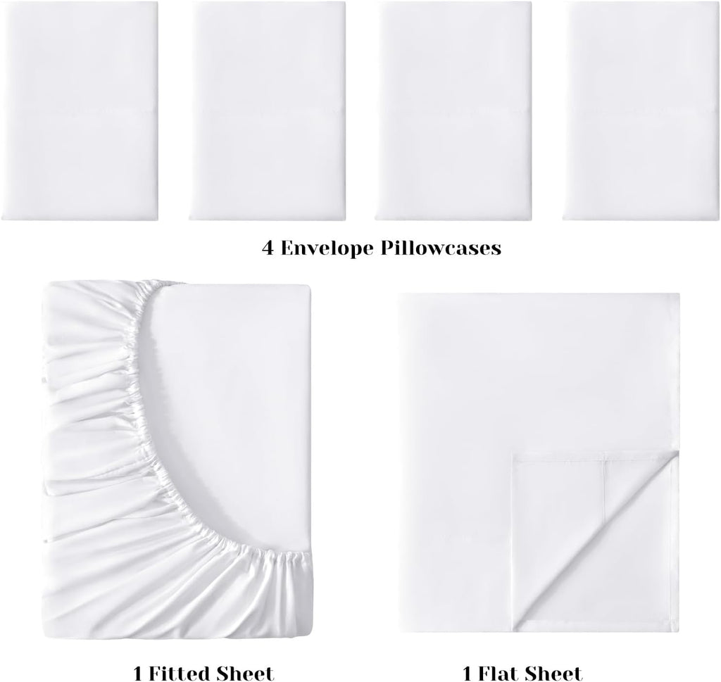 Hotel Luxury Bed Sheets Set 6 Piece(Queen, White) - Super Soft 1800 Thread Count 100% Microfiber Sheets with Deep