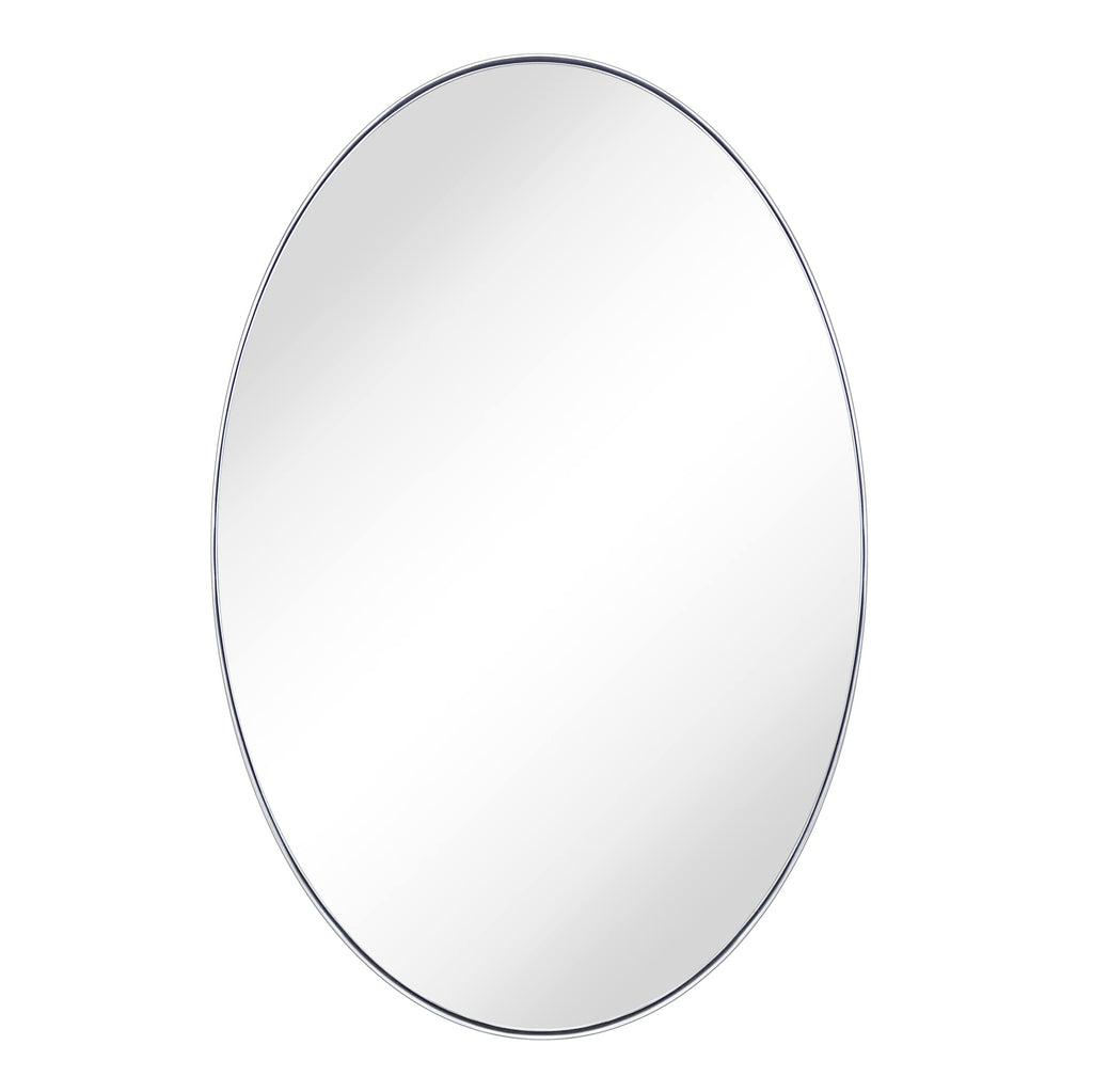 Oval Brushed Silver Metal Framed Bathroom Mirror for Wall in Stainless Steel Modern Farmhouse Bathroom Vanity Mirrors