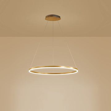 Modern LED Gold Ring Chandelier, 23.6" Halo Pendant Light Fixture Circle Minimalist Dimmable Hanging Light Metal