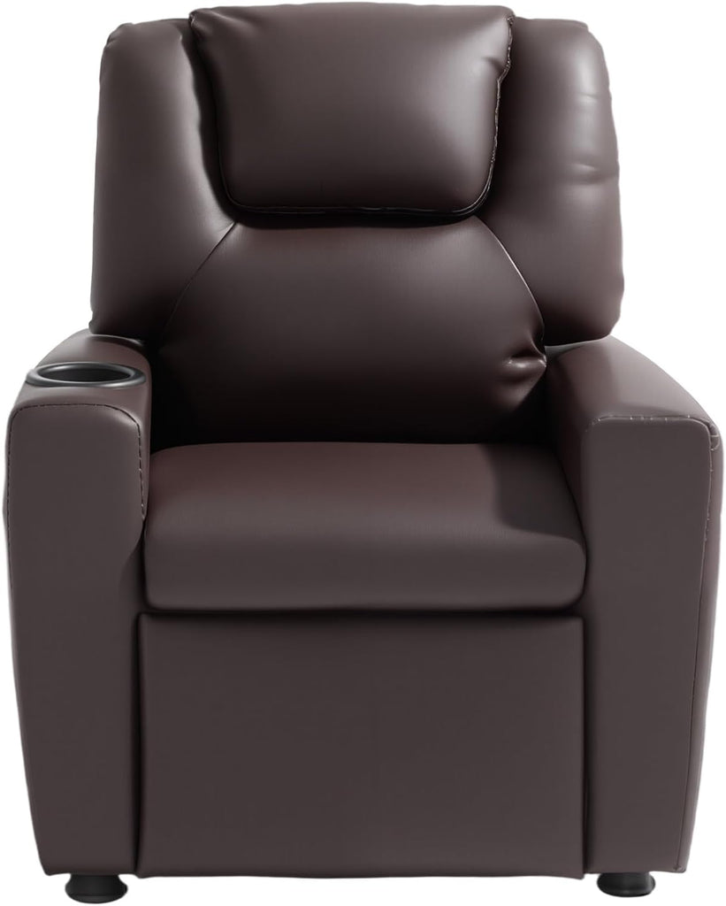 Kids Recliner, Toddler Recliner with Cup Holder, 101° to 121° Adjustable Backrest, Push Back PU Leather Kids