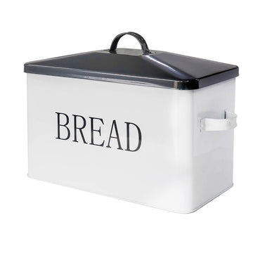 Metal with Lid Countertop Large Bread B Bread Food Snacks Storage Container Farmhouse BreadBox Grey Lid White Body