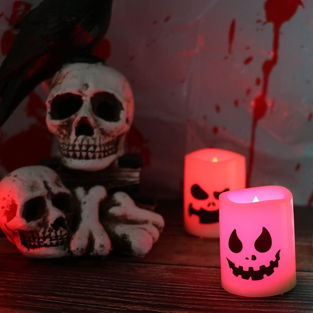 Halloween Flameless Votive Candles Color Changing with Remote Timer - Set of 6