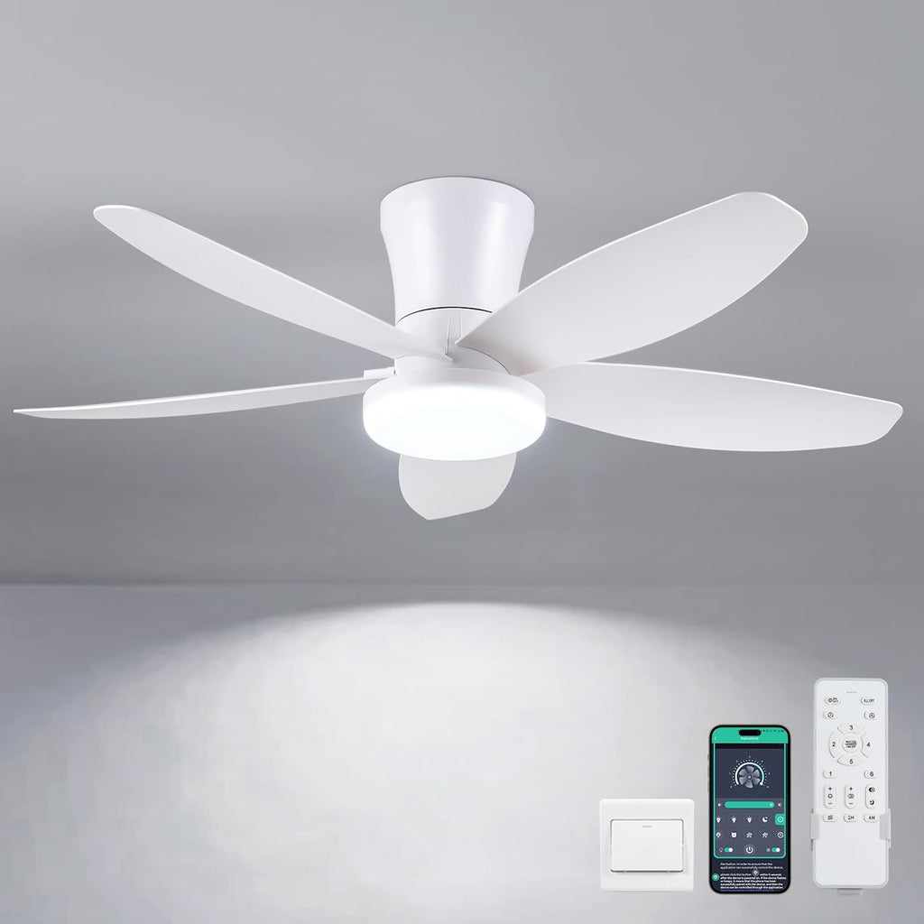 Ceiling Fans with Lights-36 Low Profile Ceiling Fan with Light and Remote/APP Control,Flush Mount,DC Reversible,LED Dimmable Modern Ceiling Fans for Bedroom,Indoor/Outdoor Patio Use(White) A101-B0CZHLG361