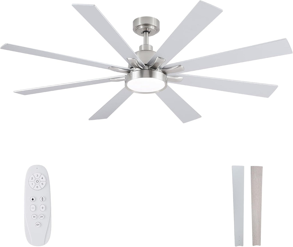 62" Ceiling Fan with LED Light and Remote - Brushed Nickel / Walnut